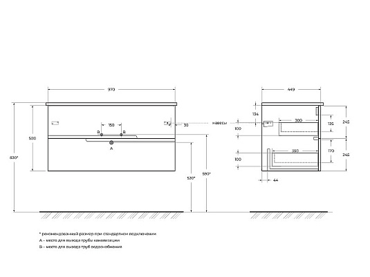 Тумба под раковину Cezares Duet 100 DUET-1000-2C-SO-SPF-P синий