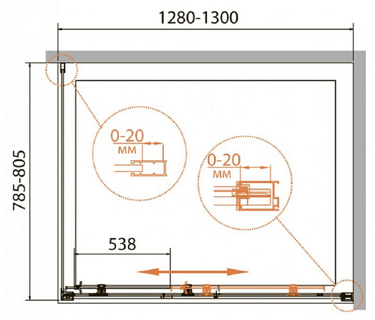 Душевой уголок Cezares RELAX-AHF-1-130/80-C-Bi стекло прозрачное