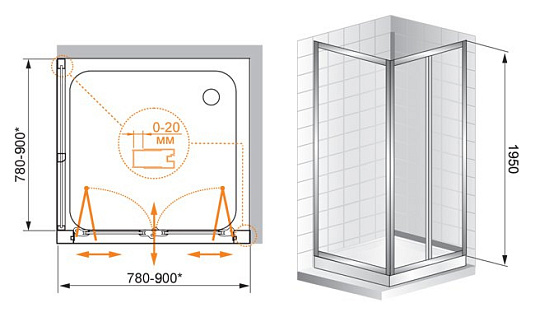 Душевой уголок Cezares Porta AS2 90/90 C Cr