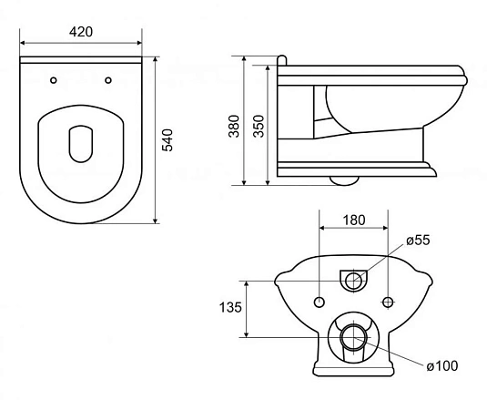 Подвесной унитаз Cezares King Palace, сиденье SoftClose CZR-GN-SC, белый, петли хром, CZR-163-TH/CZR-GN-SC