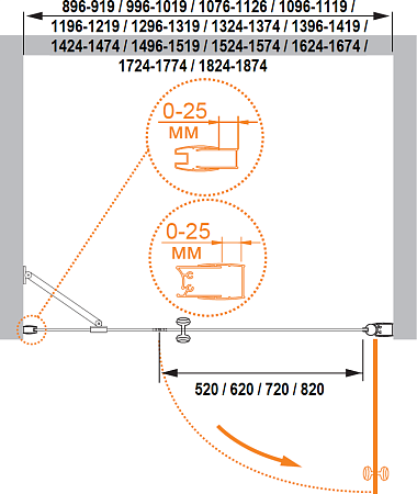 Душевая дверь в нишу Cezares TRIUMPH-D-B-11-50+90-C-Cr-L стекло прозрачное