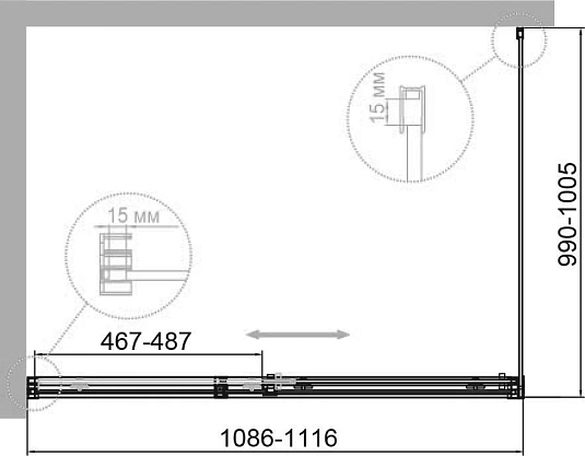 Душевой уголок Cezares DUET SOFT-M-AH-1-110/100-C-Cr стекло прозрачное, профиль хром