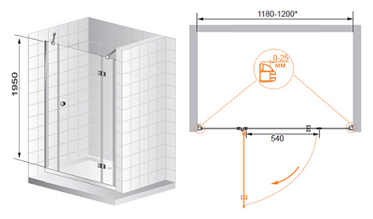 Душевая дверь в нишу Cezares Verona B13 40/60/60 P Cr L