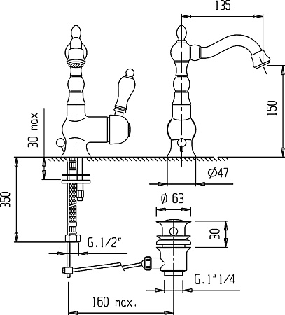 Смеситель Cezares Venezia VENEZIA-LSM2-02-Bi для раковины