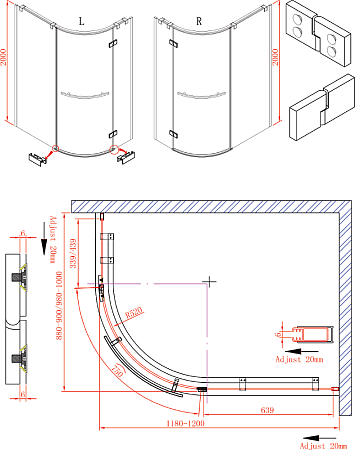 Душевой уголок Cezares BERGAMO-W-RH-1-120/100-ARCO-C-Cr-R-IV стекло прозрачное