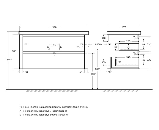 Тумба под раковину Cezares Relax 99.6 RELAX-1000-2C-SO-BL Bianco Lucido