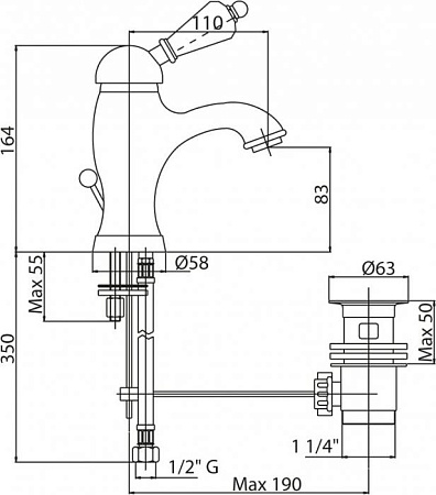 Смеситель для раковины Cezares VINTAGE-LSM1-03/24-Sw-N, золото