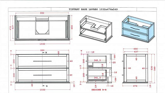 Тумба для комплекта Cezares Tiffany 54953 blu petrolio