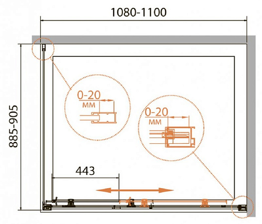 Душевой уголок Cezares RELAX-AHF-1-110/90-C-Bi стекло прозрачное