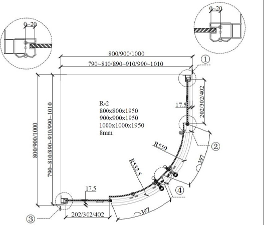Душевой уголок Cezares RETRO-A-R-2-100-SCORREVOLE-CP-G прозрачное с матовым принтом