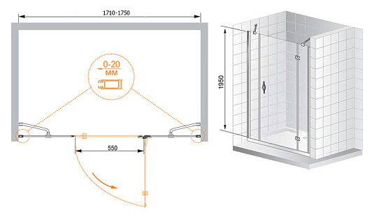 Душевая дверь в нишу Cezares Bergamo B13 90 60/30 C Cr R