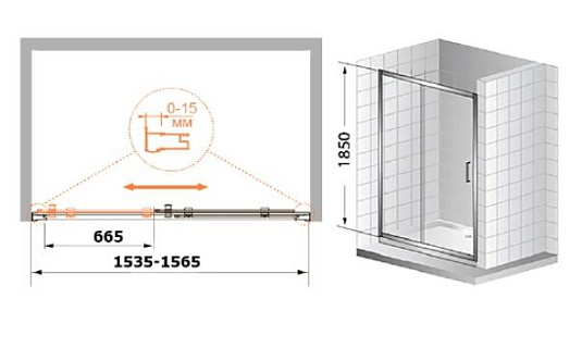 Душевая дверь Cezares Pratico-BF-1-155-C-Crsk прозрачное стекло