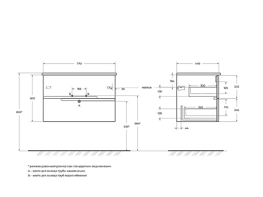 Тумба под раковину Cezares Duet 80 DUET-800-2C-SO-SPF-P синий