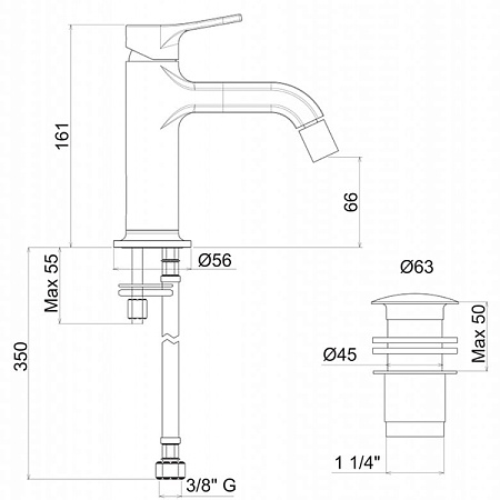 Смеситель для биде Cezares FUSION-BSM1-CNE, черный