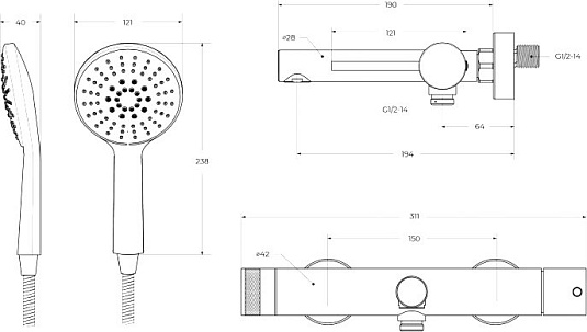 Смеситель для ванны с душем Cezares Relax RELAX-VD-GM оружейная сталь