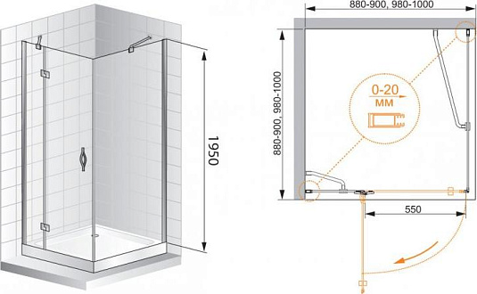 Душевой уголок Cezares BERGAMO-W-A-1-90-P-Cr-R стекло punto