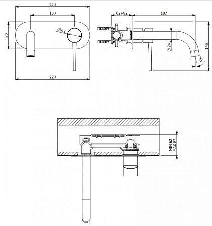 Смеситель для раковины Cezares TINK-BLI1-NOP, черный