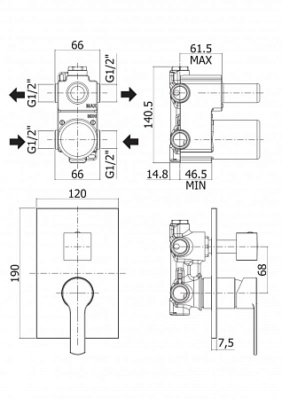 Смеситель для душа Cezares OVEST-DEV3-NOP, черный