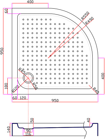 Поддон для душа Cezares Tray R550 радиальный 95 акриловый