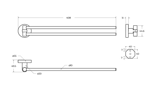 Полотенцедержатель двойной Cezares Relax RELAX-THD-S-GM оружейная сталь