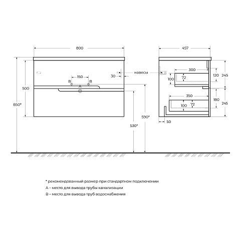 Тумба под раковину Cezares Duet-n 80 DUET-N-800-2C-SO-BL Bianco Lucido