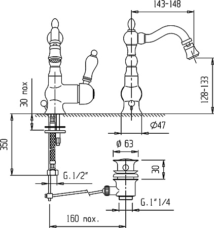 Смеситель Cezares Venezia VENEZIA-BSM2-01-Bi для биде