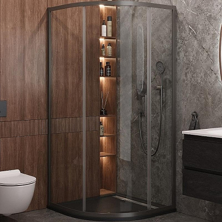 Перегородка душевая Cezares Molveno  MOLVENO-FIX-90-C-GM-IV профиль оружейная сталь, стекло прозрачное