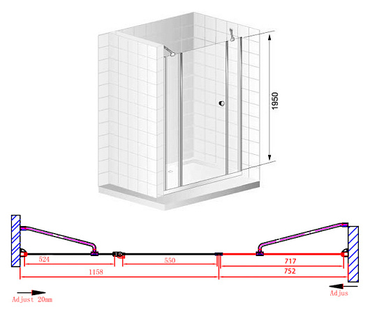 Душевая дверь в нишу Cezares Elena B13 80/60/60 C Cr