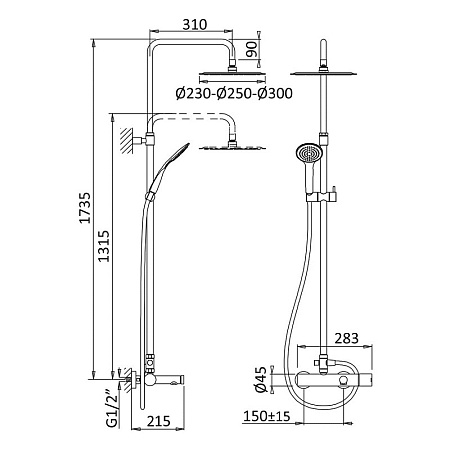 Душевая стойка Cezares CZR-B-CVD-NOP, черный
