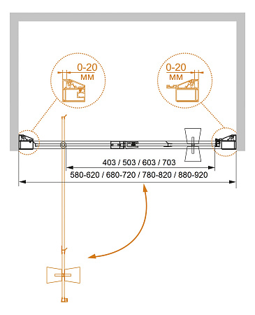 Душевая дверь в нишу Cezares ROSA-R-BA-1-90-RO-Bi матовое с прозрачным принтом