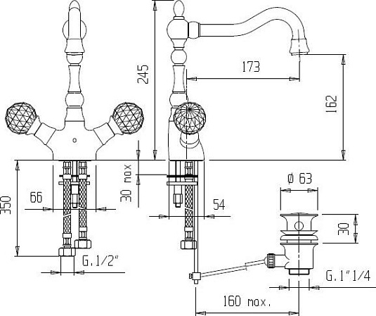 Смеситель для раковины Cezares ATLANTIS-NOSTALGIA-LS2-A-03/24, золото