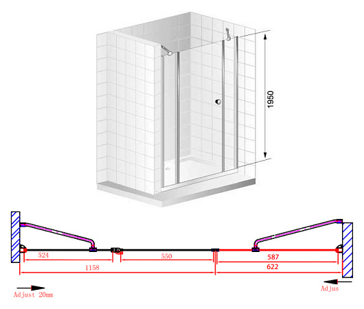 Душевая дверь в нишу Cezares Elena B13 60/60/60 P Cr L