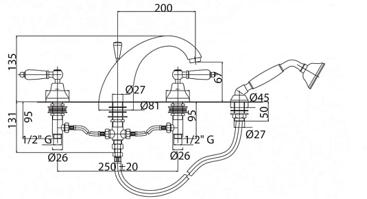 Смеситель для ванны с душем Cezares Nostalgia NOSTALGIA-BVD-01-Bi хром