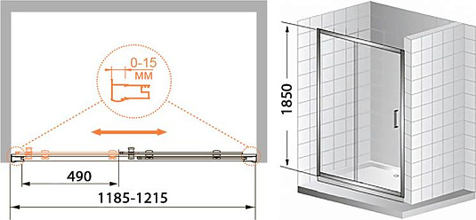 Душевая дверь в нишу Cezares Pratico BF1 120 C Cr