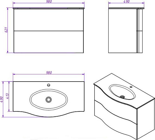 Тумба для комплекта Cezares Petalo-1000-2C-SO-RC-P