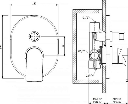 Смеситель для душа Cezares LAGOS-VDIM-01, хром