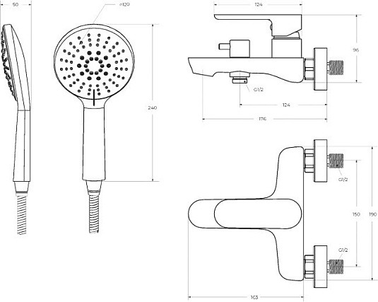 Смеситель для ванны с душем Cezares Stylus STYLUS-VD-NOP черный матовый, с душевым гарнитуром