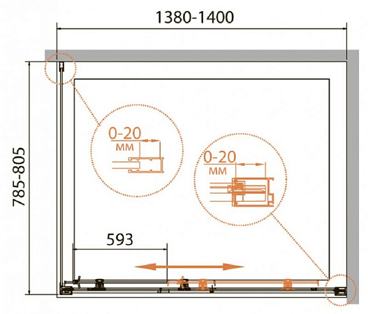 Душевой уголок Cezares RELAX-AHF-1-140/80-C-Bi стекло прозрачное