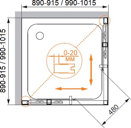 Душевой уголок Cezares PORTA-D-A-2-100-P-Cr стекло punto