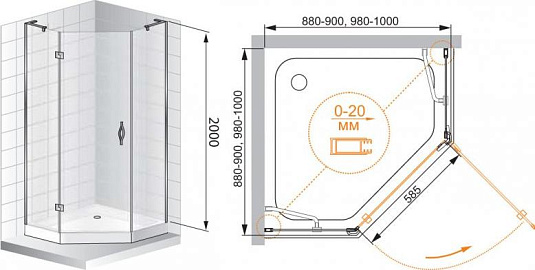 Душевой уголок Cezares BERGAMO-W-P-1-100-C-Cr-R-IV стекло прозрачное