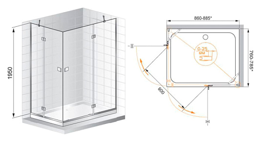 Душевой уголок Cezares Verona AH2 100/90 P Cr R