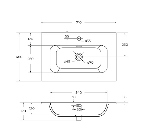 Накладная раковина Cezares Duet 71 CZR-8095-70 белый глянец