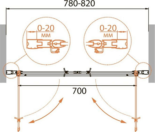 Душевая дверь в нишу Cezares RELAX-B-2-80-C-Bi стекло прозрачное