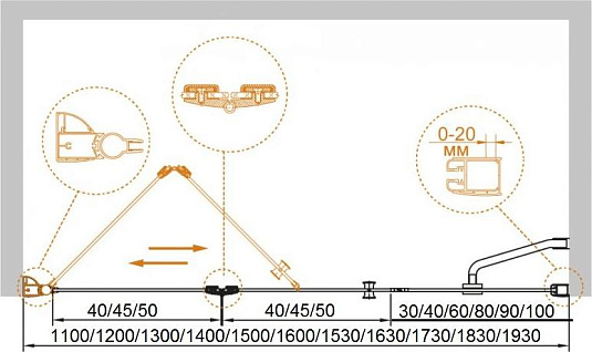 Душевая дверь в нишу Cezares ELENA-W-BS-13-60+40/40-C-Cr стекло прозрачное