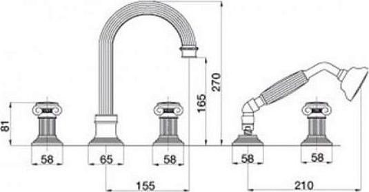 Смеситель на борт ванны Cezares APHRODITE-BVD-02-Sw, бронза