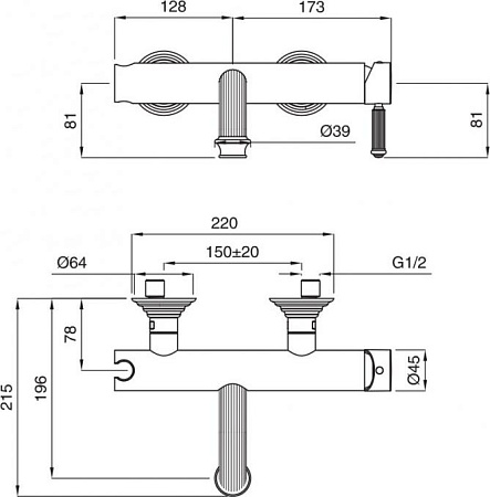 Смеситель для ванны и душа Cezares APHRODITE-VDM-03/24-Bi, золото