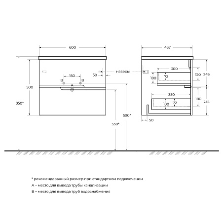 Тумба под раковину Cezares Duet-n 60 DUET-N-600-2C-SO-BL Bianco Lucido