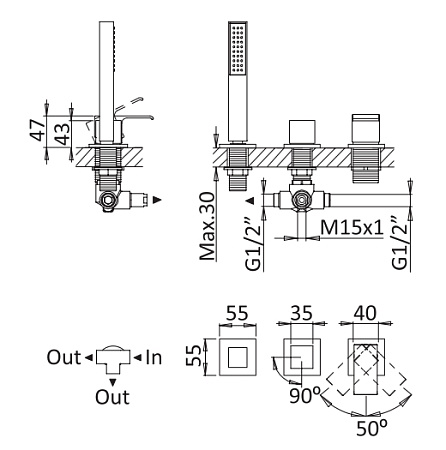 Смеситель на борт ванны Cezares Porta PORTA-BVDM3-SS sunset