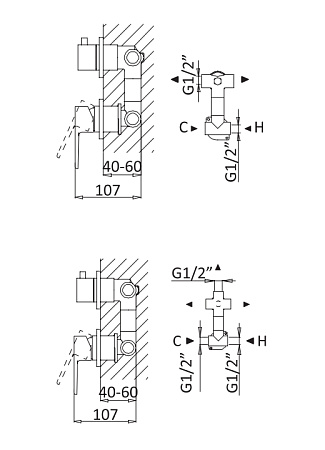 Смеситель для душа Cezares NAUTIC-VDIM3-M-NOP, черный