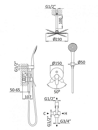 Душевая система Cezares CZR-B-DSIS-NOP, черный